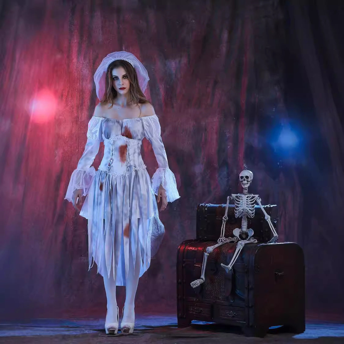 Bloody Ghost Bride Costume Women Halloween Cosplay Horror Dress
