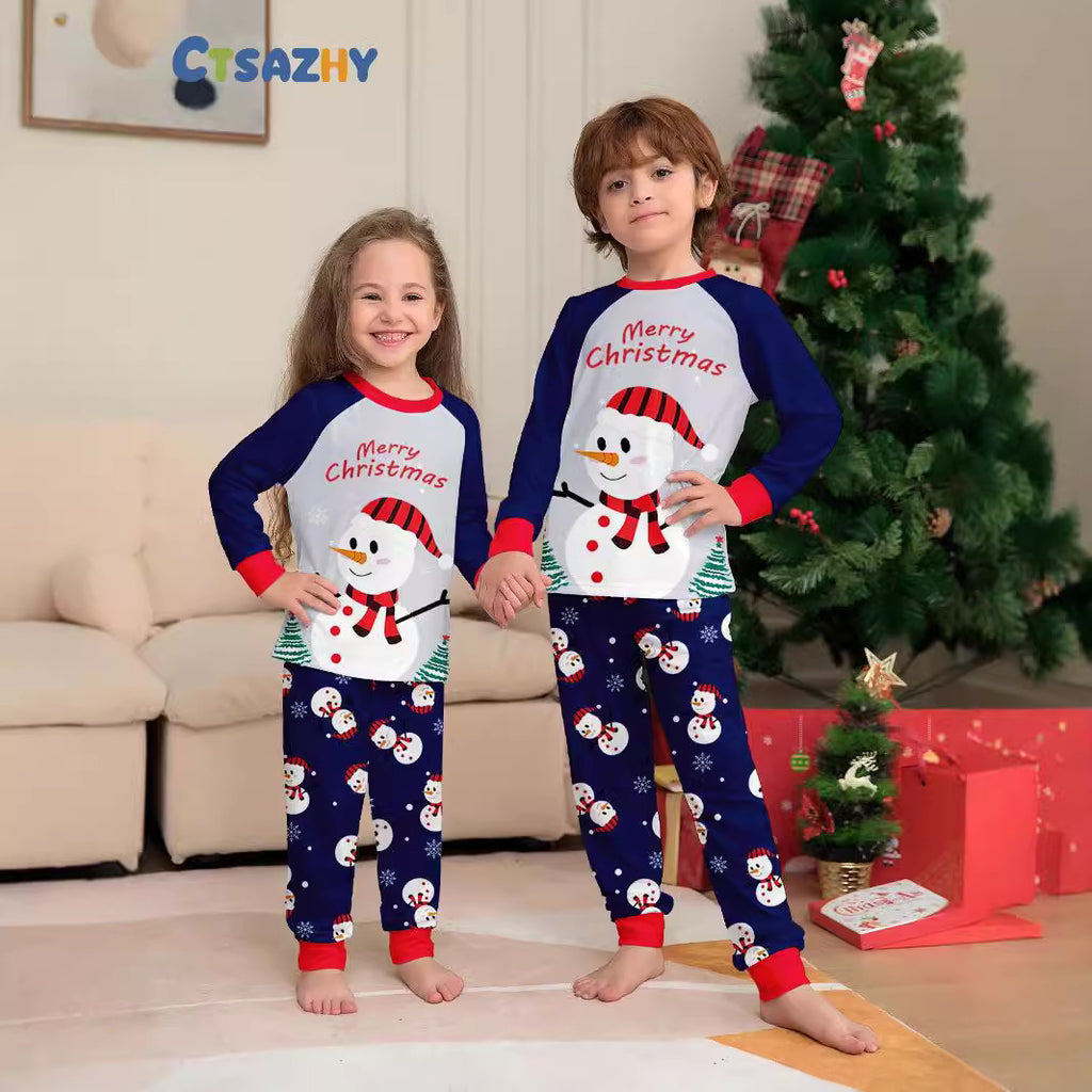 Christmas Family Matching Pajamas with Snowman, Snowflake, Letter Cartoon Print Home Wear Sleepwear