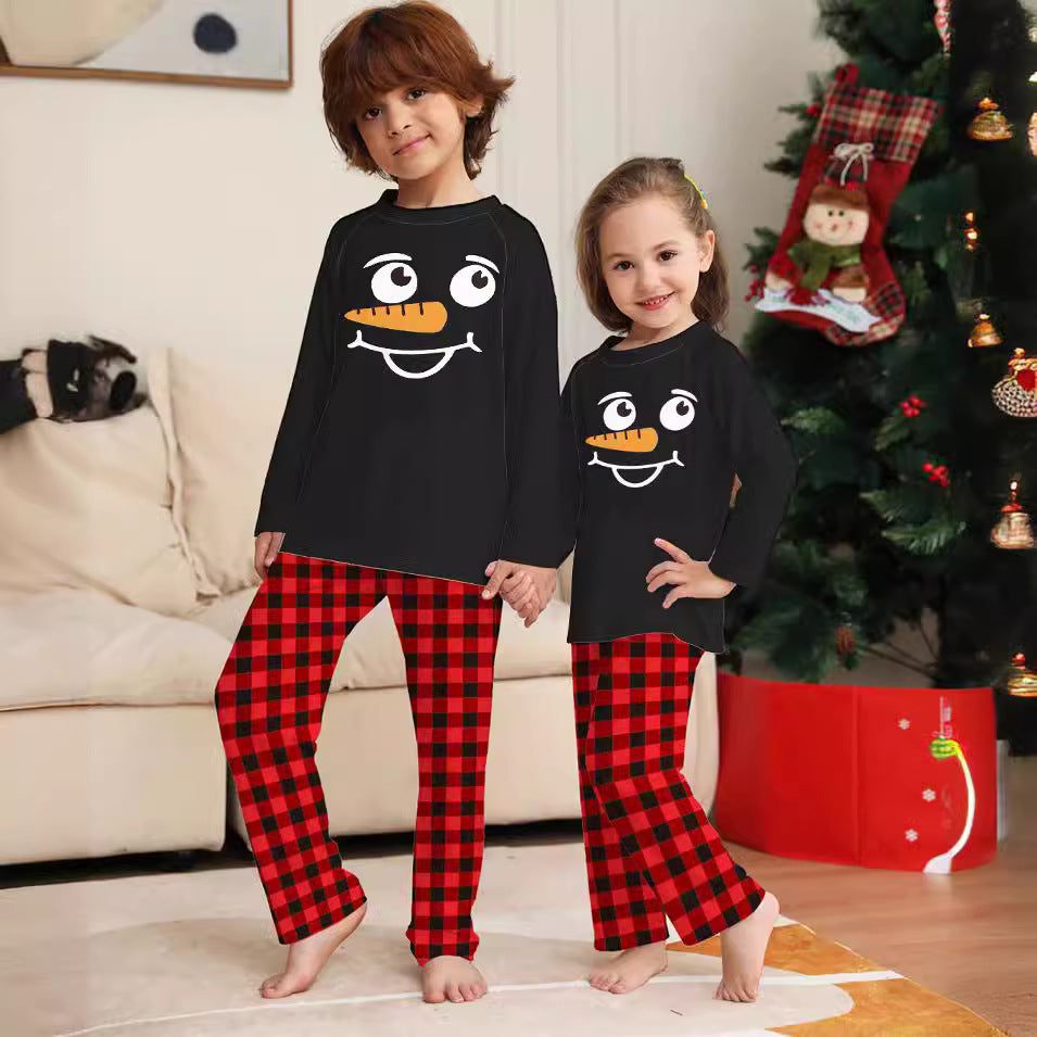 Cartoon Plaid Christmas Family Matching Pajamas Printed Loungewear Sleepwear