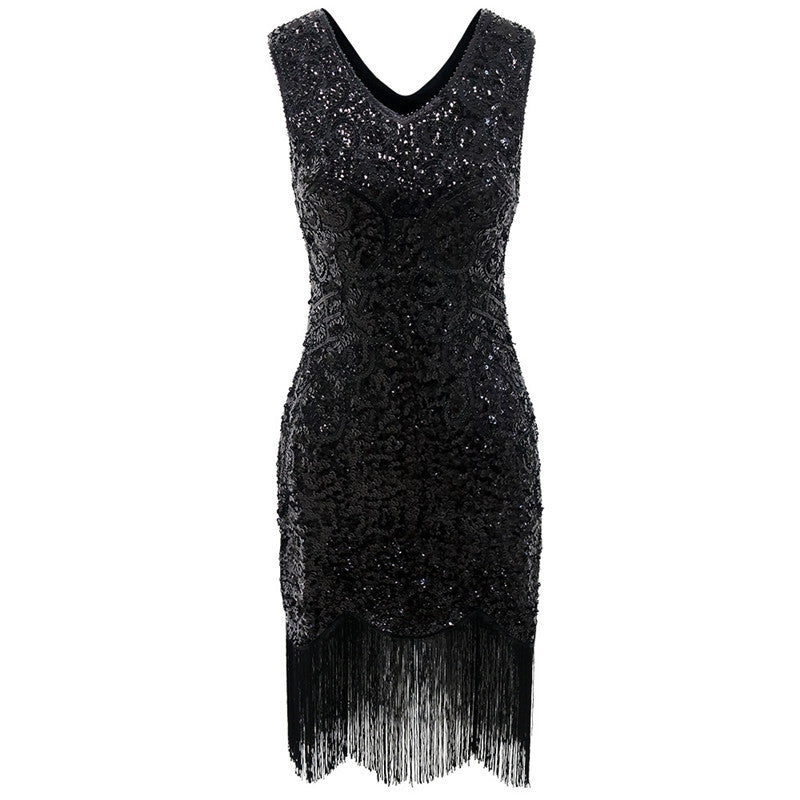 1920s Flapper Gatsby Sequin Fringe Dress for Women, product photo 3 on a white background
