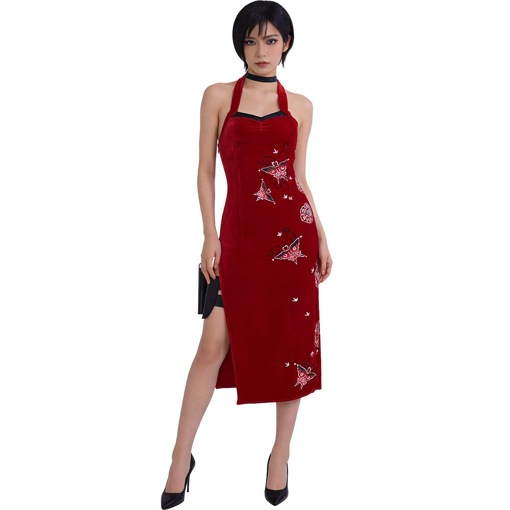 Resident Evil Ada Wong Red Qipao Dress Cosplay Women Adult Halloween
