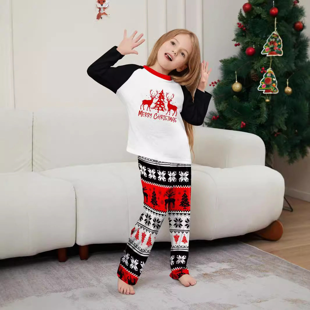 Christmas Deer Snowflake Letter Print Matching Family Pajamas Home Wear