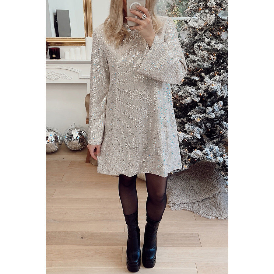 Christmas Party Sequin Dress INS Casual Loose Belted Dress