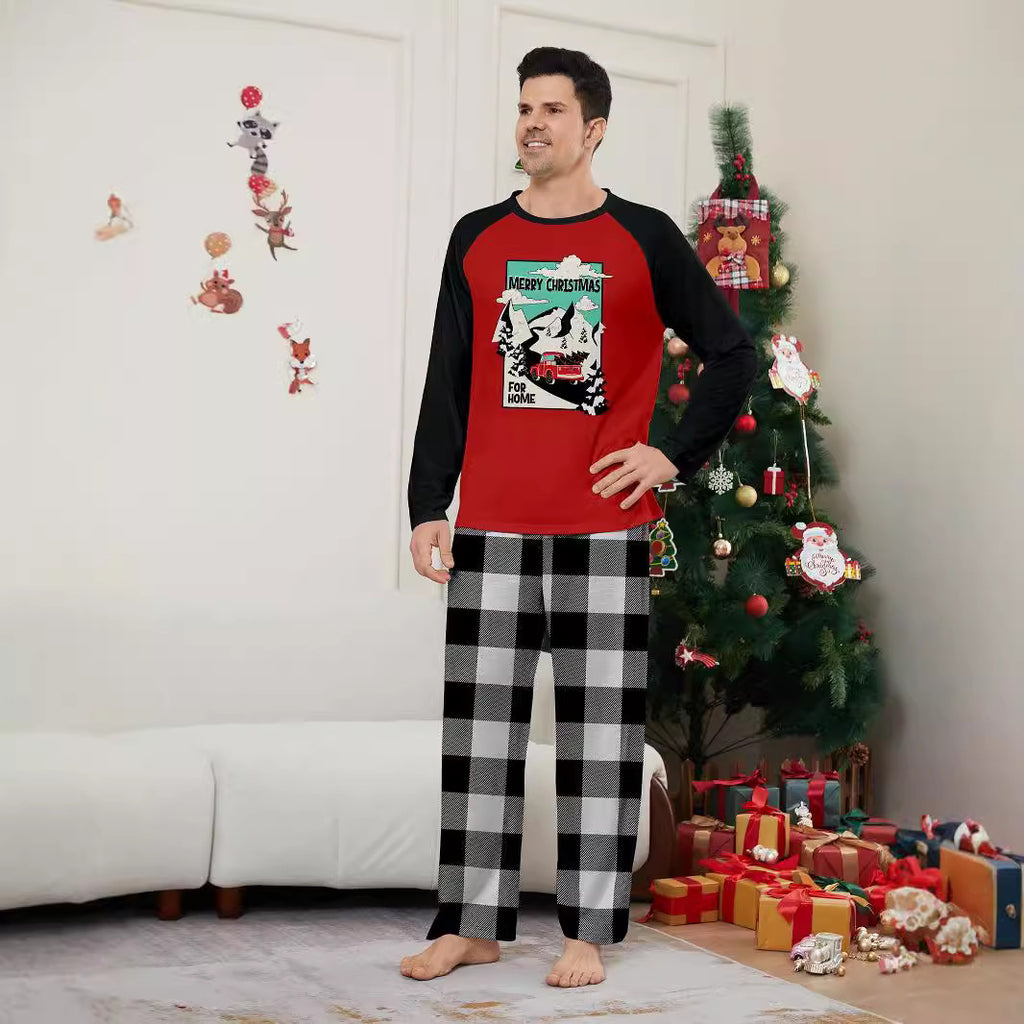 Christmas Tree Car Plaid Print Family Matching Pajamas Home Wear