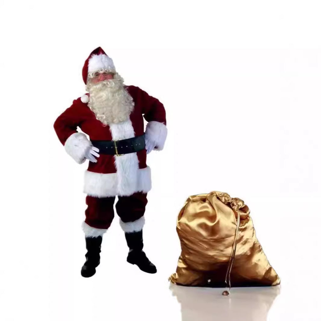 Unisex Christmas Costume Premium Santa Claus Suit Fleece Santa Outfit Complete Set