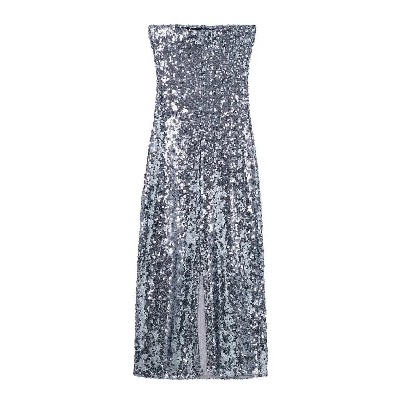 Silver Sequin Dress Woman Off Shoulder Long Dresses For Women  Bodycon Glitter Dress Christmas Evening Party Dresses