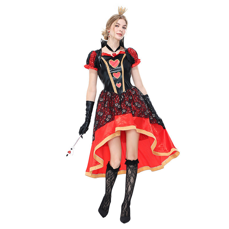 Queen of Hearts Costume Women Halloween Cosplay Poker Tuxedo Outfit – Red