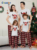 Christmas Deer Plaid Short Sleeve Family Matching Pajamas Sleepwear Set