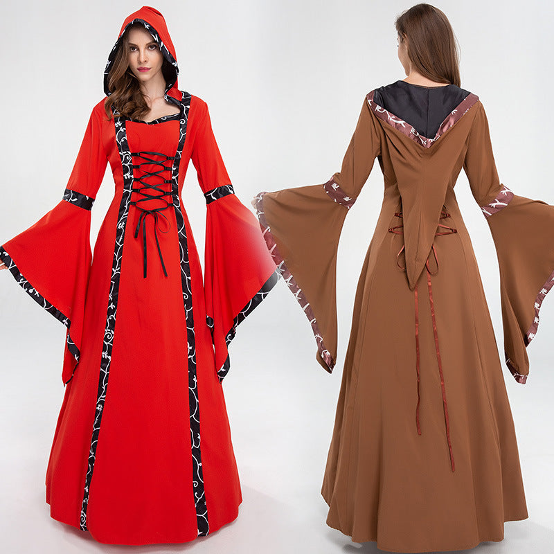 Witch Vampire Hooded Medieval Dress for Women, costume photo 2