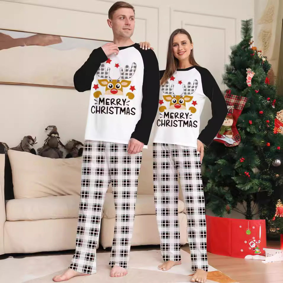 Deer Letter Plaid Christmas Family Matching Printed Home Wear Pajamas