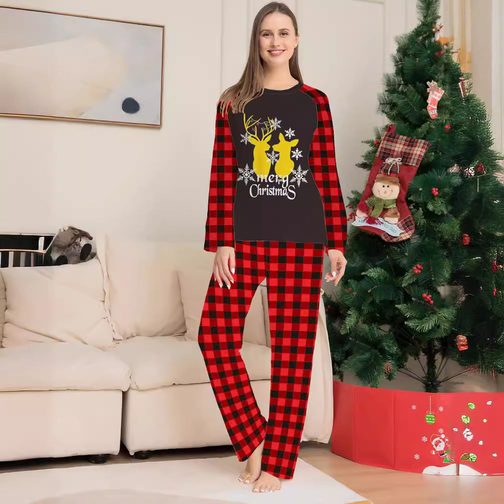 Deer Letter Plaid Christmas Family Matching Printed Loungewear Pajamas