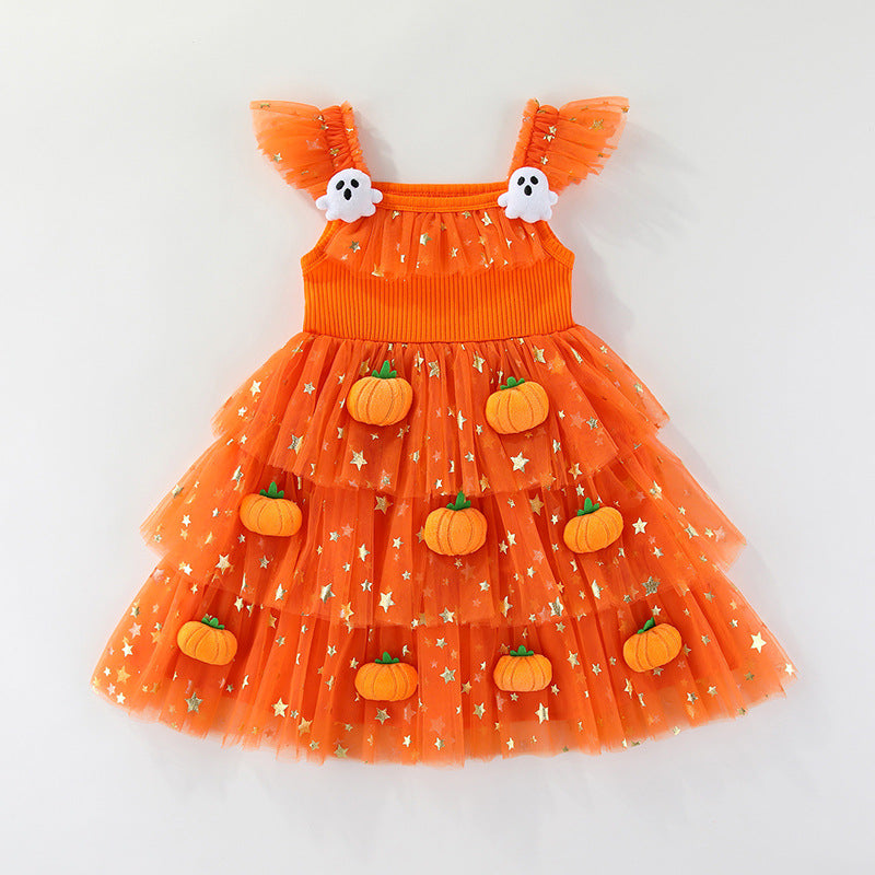 Pumpkin Ghost Lace Dress for Girls, costume photo 6