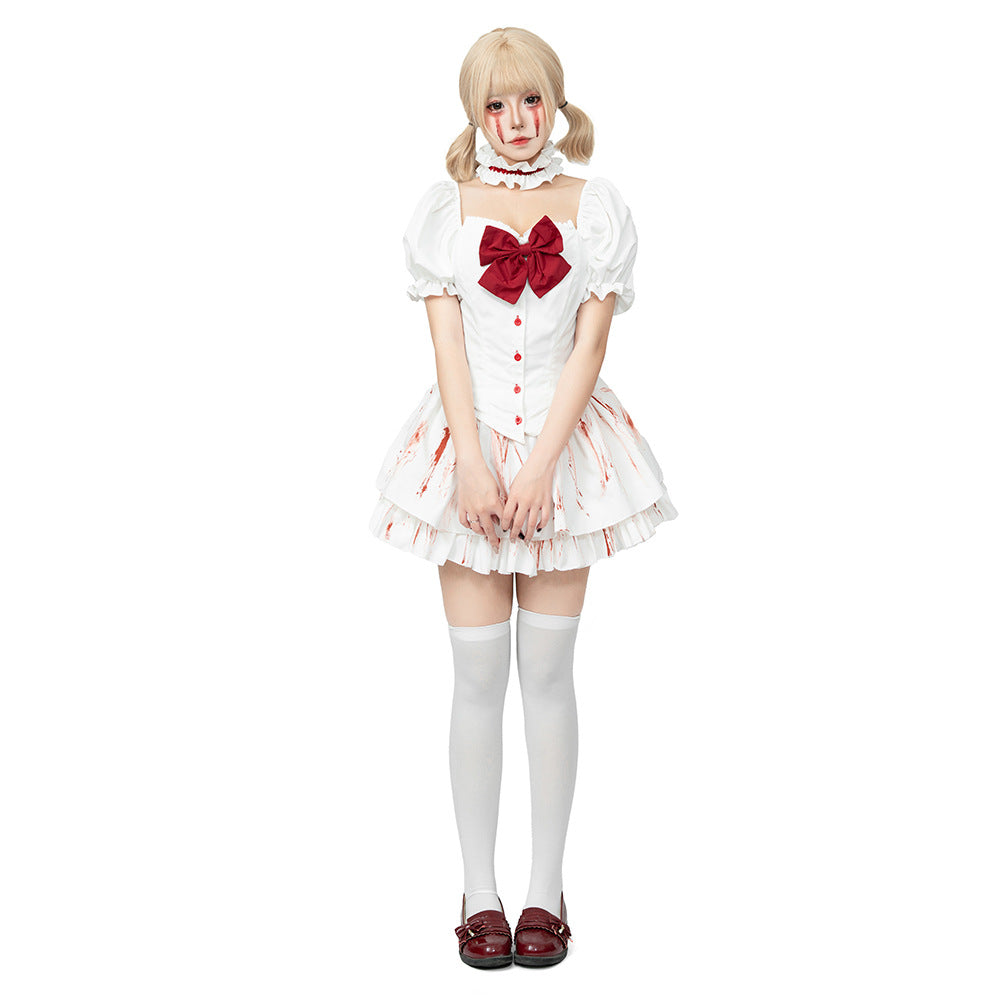 Bloody Doll Gothic Lolita Maid Costume for Women, product photo 3 on a white background