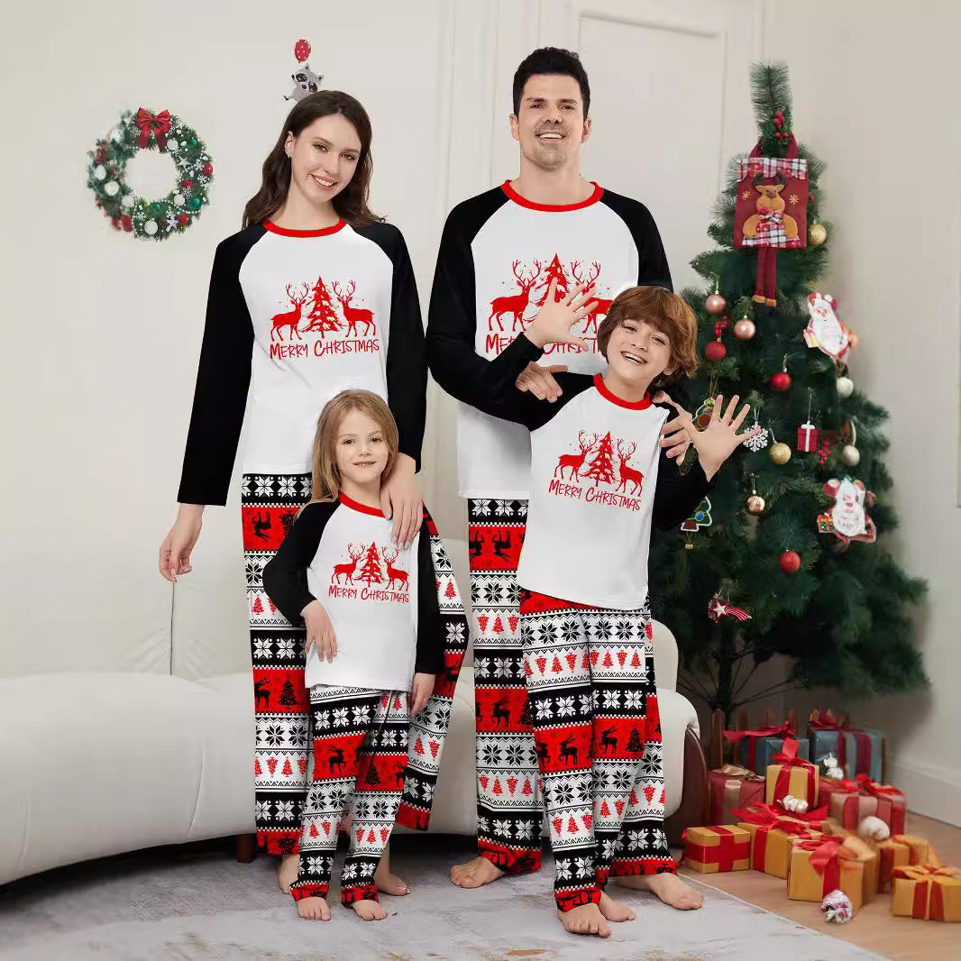 Christmas Deer Snowflake Letter Print Matching Family Pajamas Home Wear