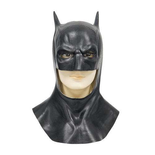 Villain Clown and Masked Hero Latex Mask for Adults, front view on a white background