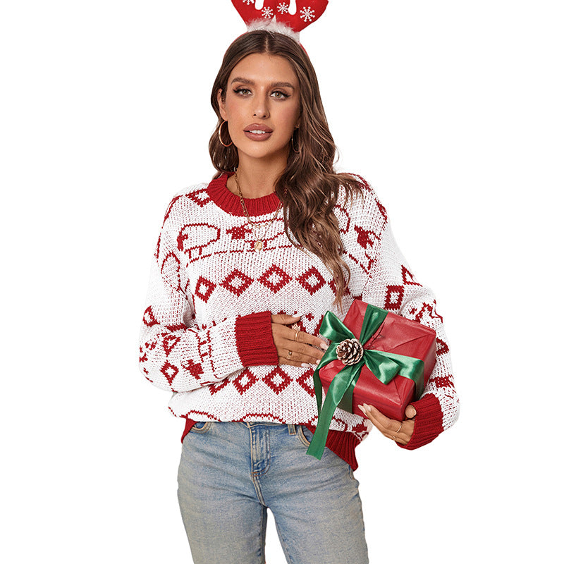 Knitted long sleeved round neck Christmas sweater