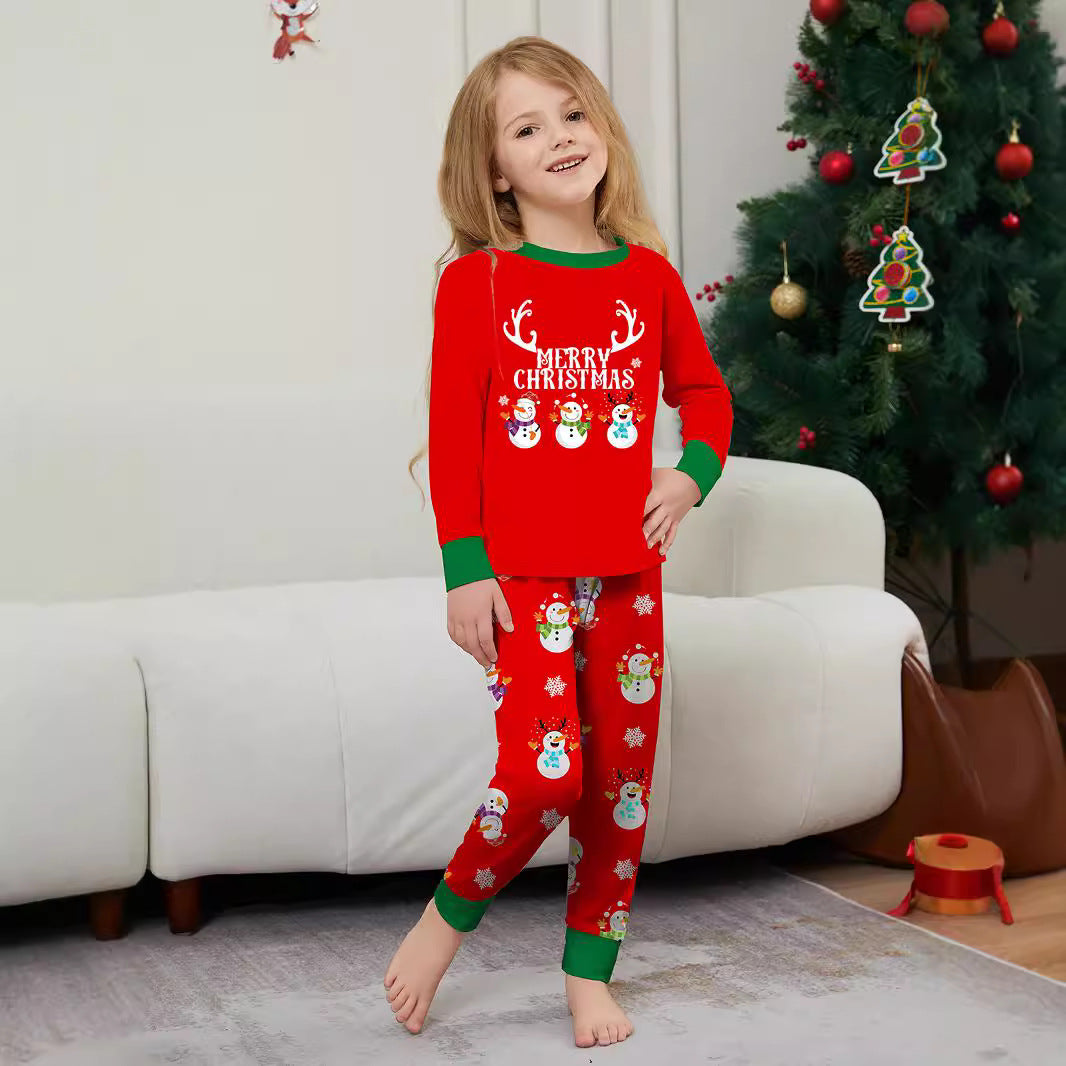 Christmas Snowman Snowflake Letter Print Parent-Child Matching Pajamas Home Wear