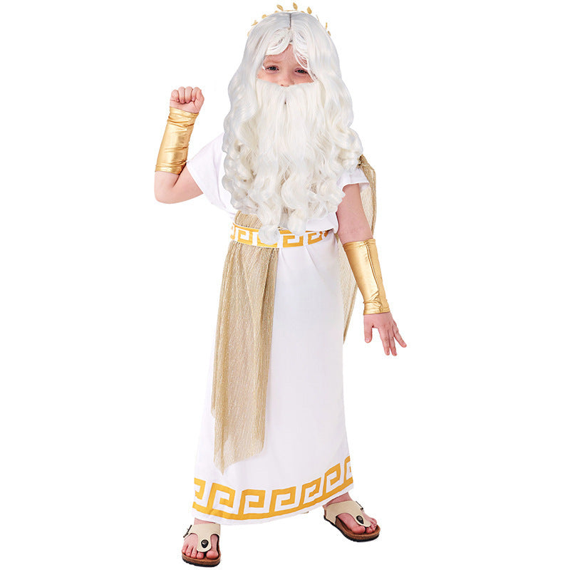 Greek God Zeus Costume for Boys, front view on a white background