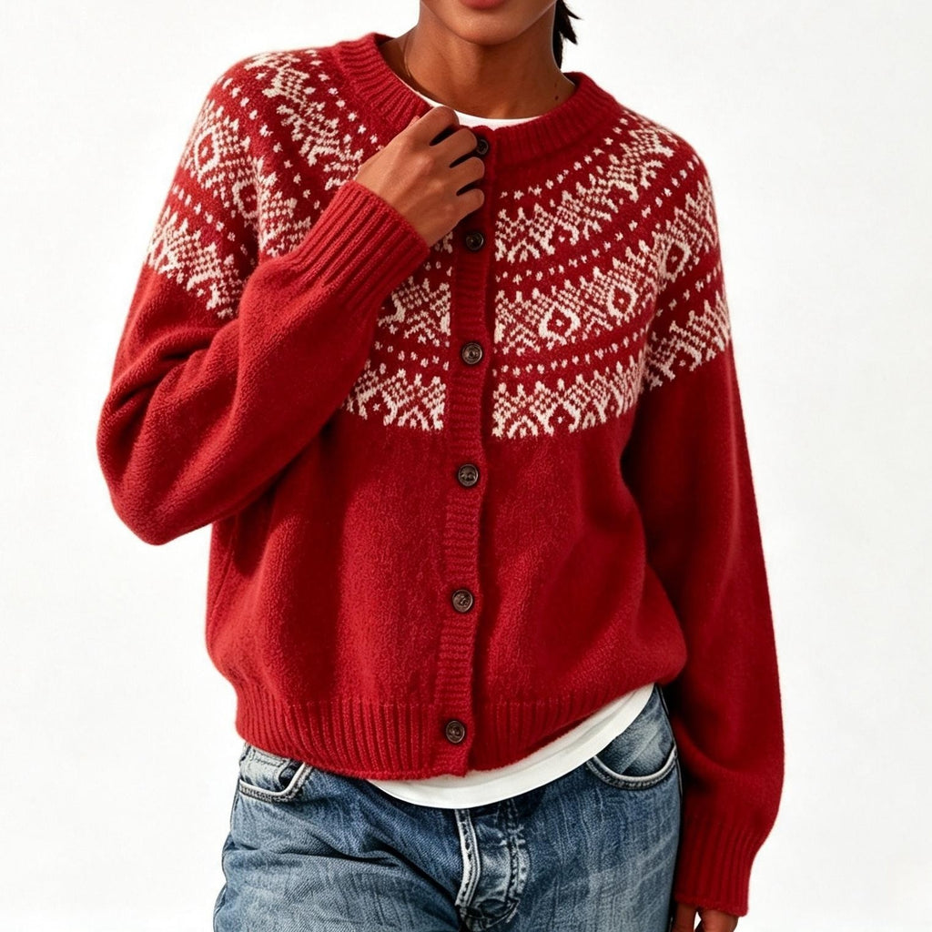Round neck button Christmas sweater
