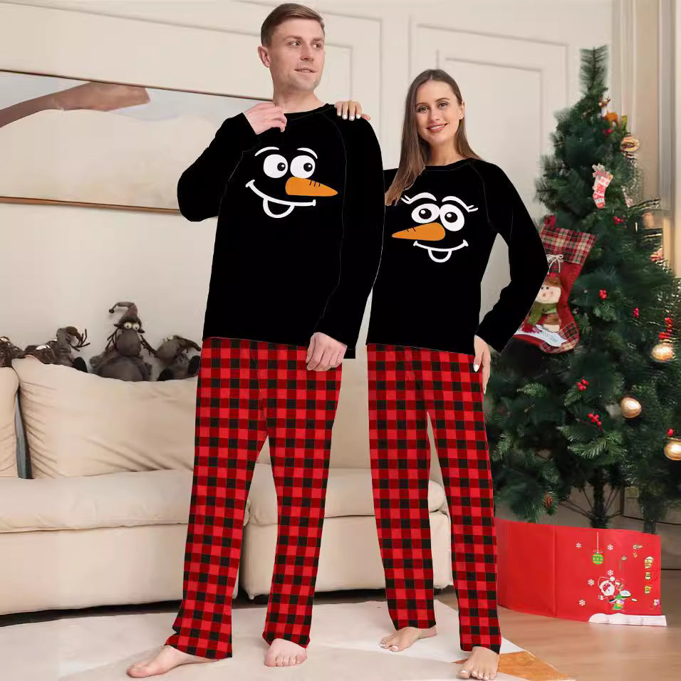 Cartoon Plaid Christmas Family Matching Pajamas Printed Loungewear Sleepwear