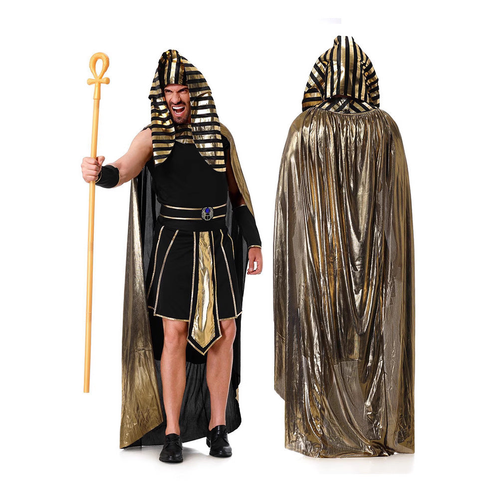 Egyptian Pharaoh and Queen Couple Costume Adult Halloween Cosplay Gold