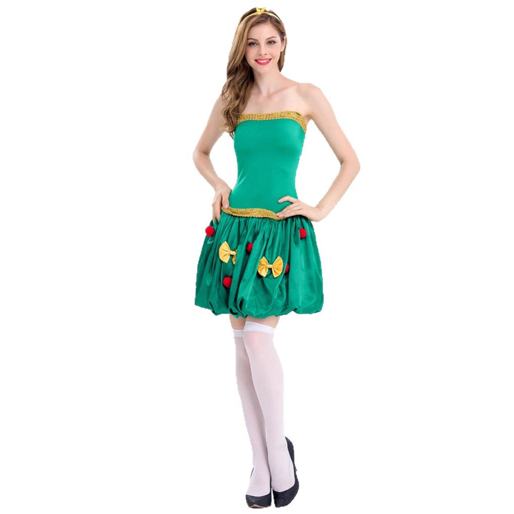 Christmas Green Christmas Tree Sleeveless Cake Dress Cosplay Santa Princess Dress Party