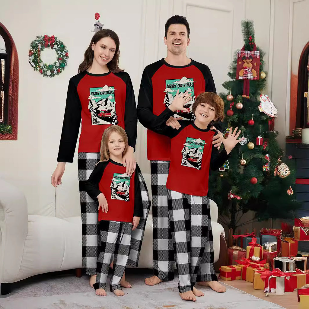 Christmas Tree Car Plaid Print Family Matching Pajamas Home Wear