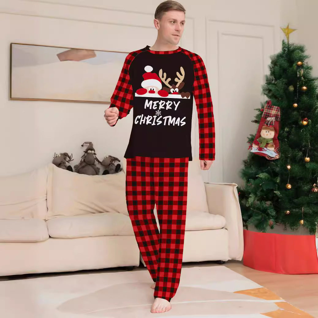 Letter Checkered Christmas Family Matching Printed Loungewear Pajamas