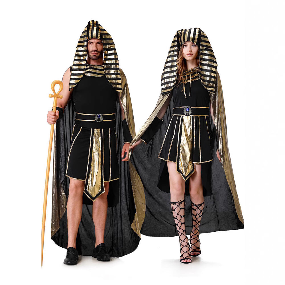 Egyptian Pharaoh and Queen Couple Costume Adult Halloween Cosplay Gold