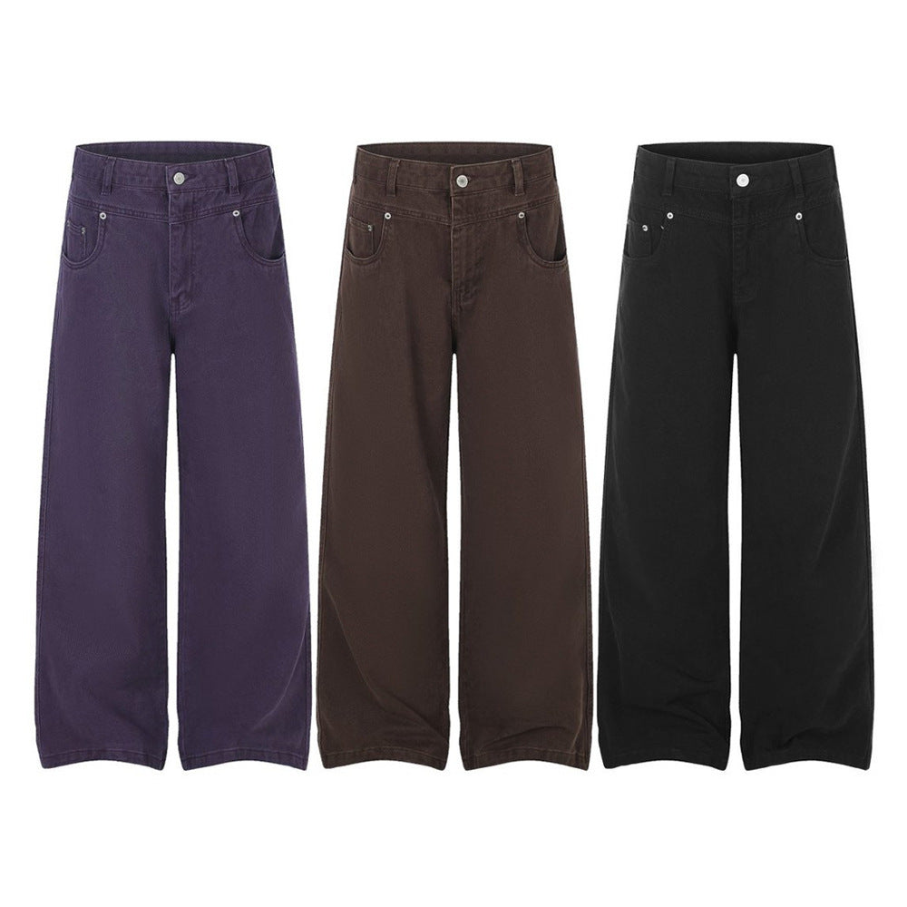 Men's  Retro Distressed Straight Wide-Leg Pants, Vibe Casual Workwear Trousers