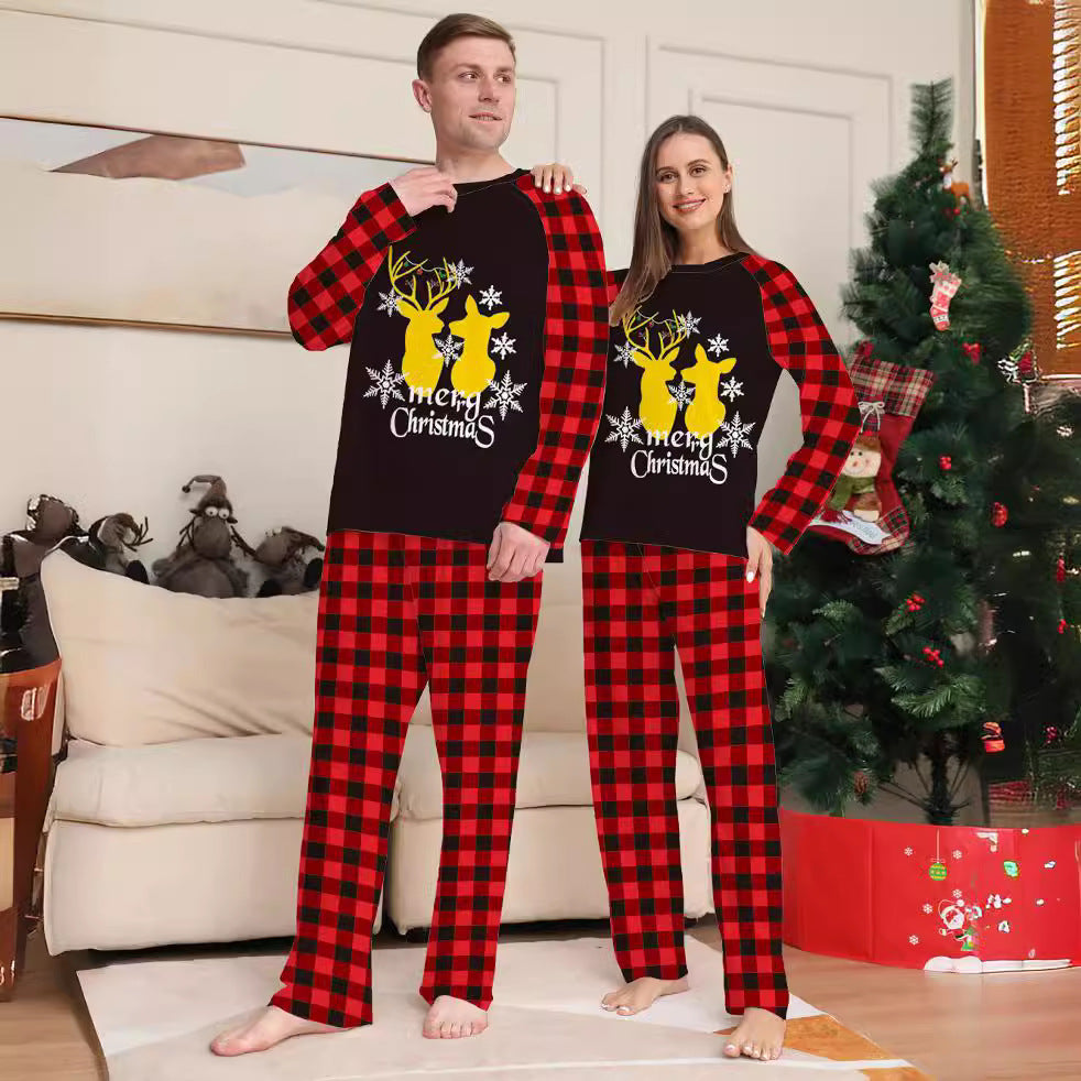 Deer Letter Plaid Christmas Family Matching Printed Loungewear Pajamas