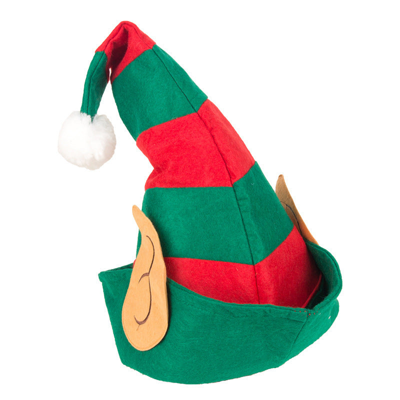 Christmas Hat Clown Hat with Ears Red and Green Striped Hat Christmas Party Decoration Non-Woven Children's Elf Hat