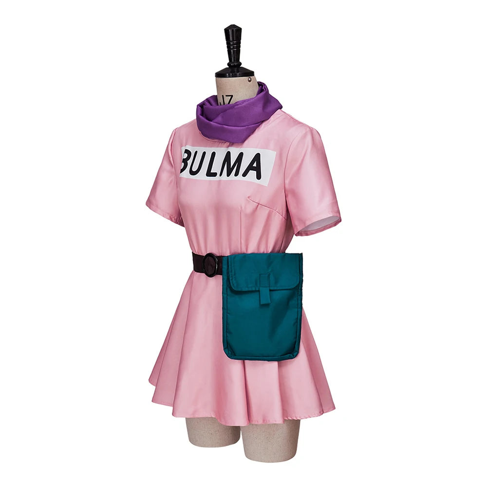 Dragon Ball Bulma Cosplay Costume Women Pink Dress Adult Anime Halloween Outfit