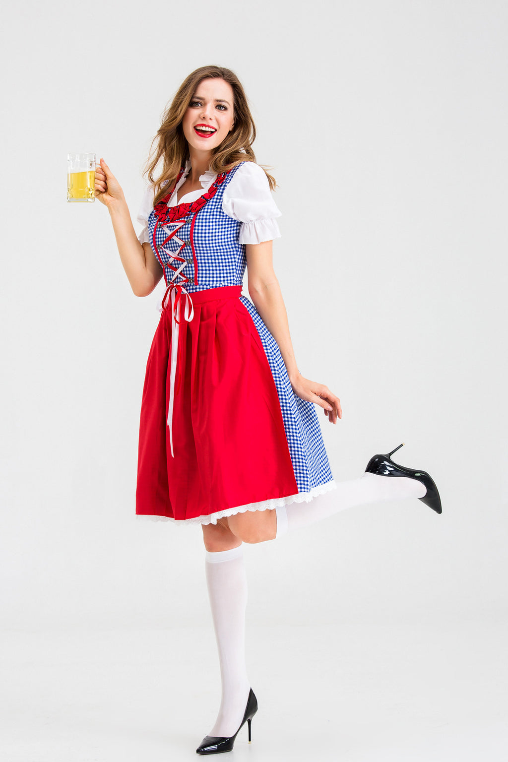 Red Plaid Maid Costume for Women, costume photo 2