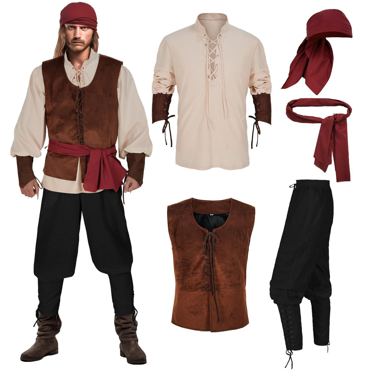 Caribbean Pirate Costume for Adults, costume photo 2