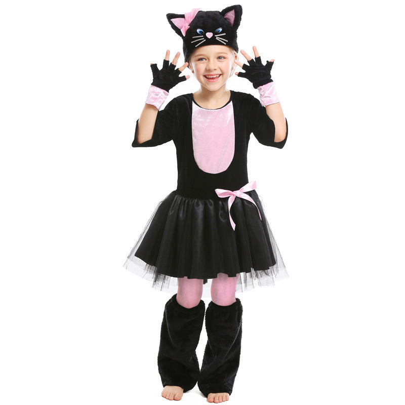 Black Pink Cat Animal Costume for Girls, product photo 6 on a white background