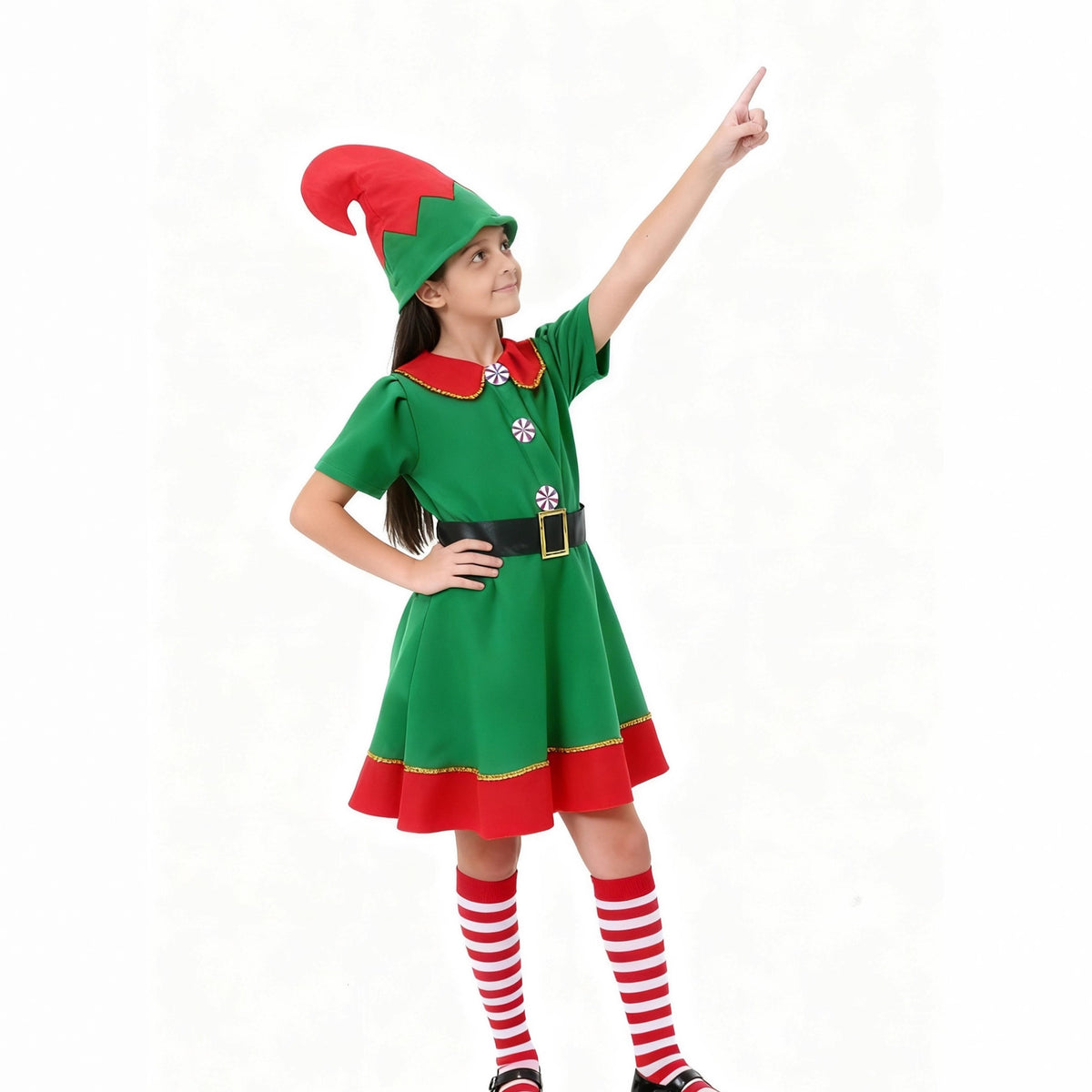 Christmas Elf Costume for Girls, product photo 2 on a white background