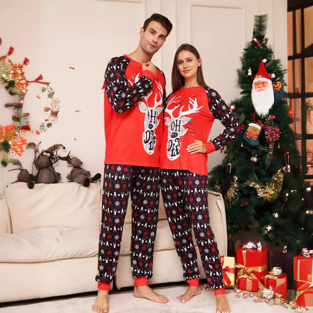 Christmas Letter Snowflake Deer Printed Home Wear Pajamas