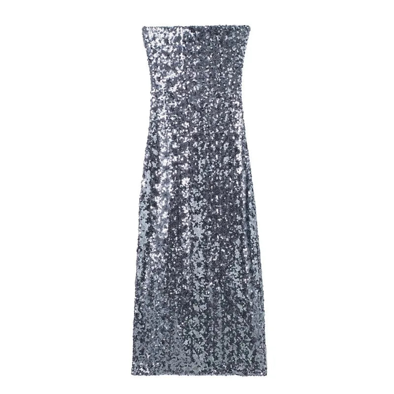Silver Sequin Dress Woman Off Shoulder Long Dresses For Women  Bodycon Glitter Dress Christmas Evening Party Dresses