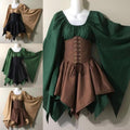 Adult Women Medieval Elf Fairy Elven Costume Wench Celtic Princess Dress Lace Up Waist Cincher Corset Set Halloween Party Dress