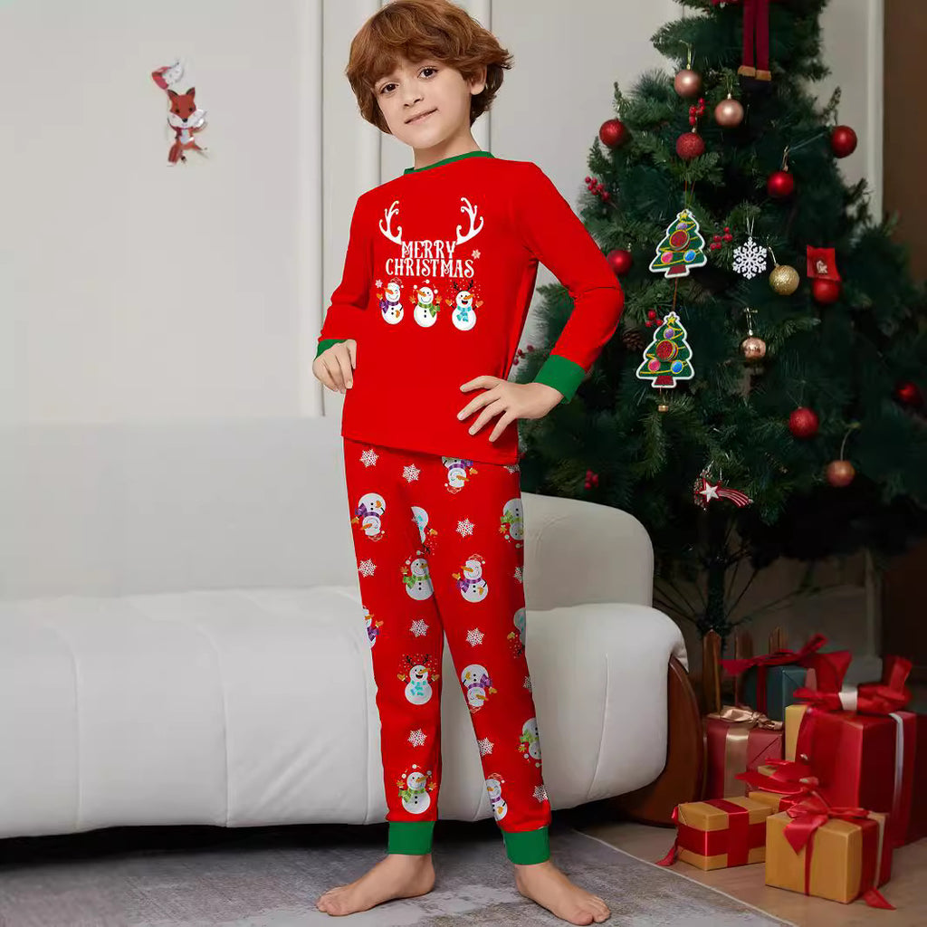 Christmas Snowman Snowflake Letter Print Parent-Child Matching Pajamas Home Wear
