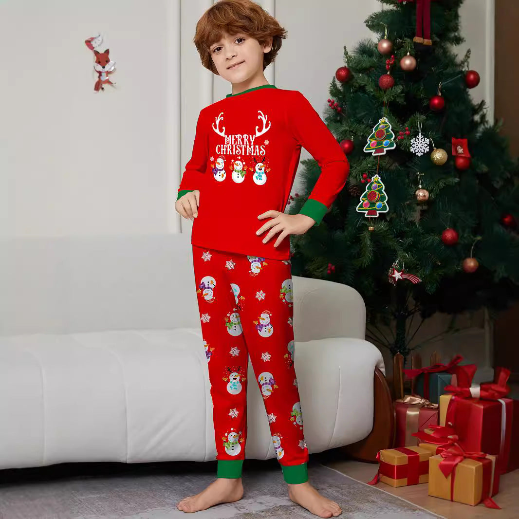 Christmas Snowman Snowflake Letter Print Parent-Child Matching Pajamas Home Wear