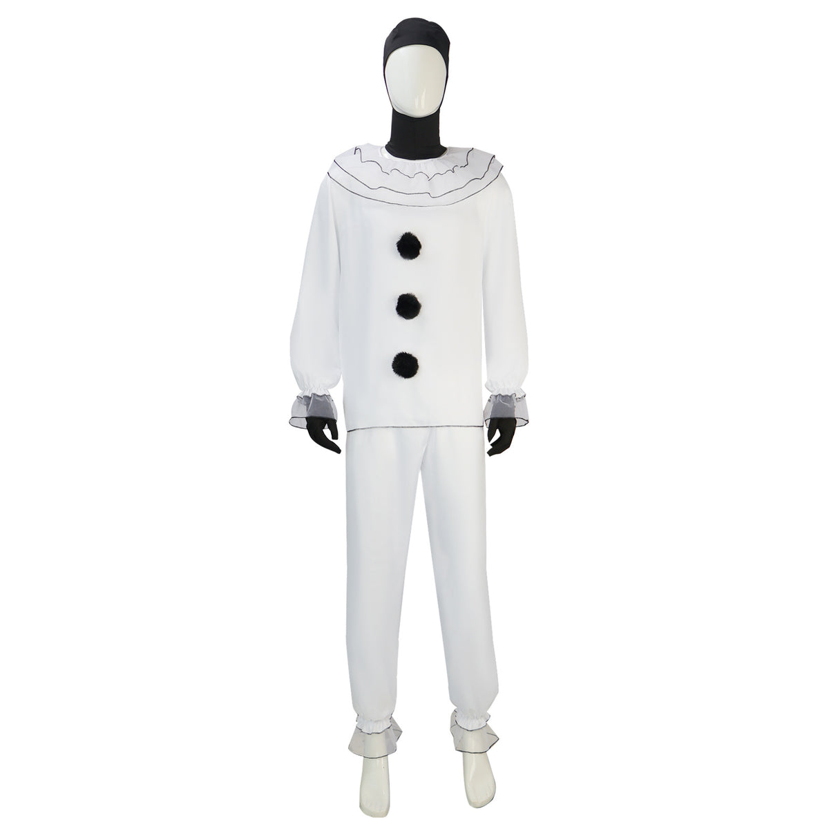 Pierrot Clown Costume for Adults, front view on a white background