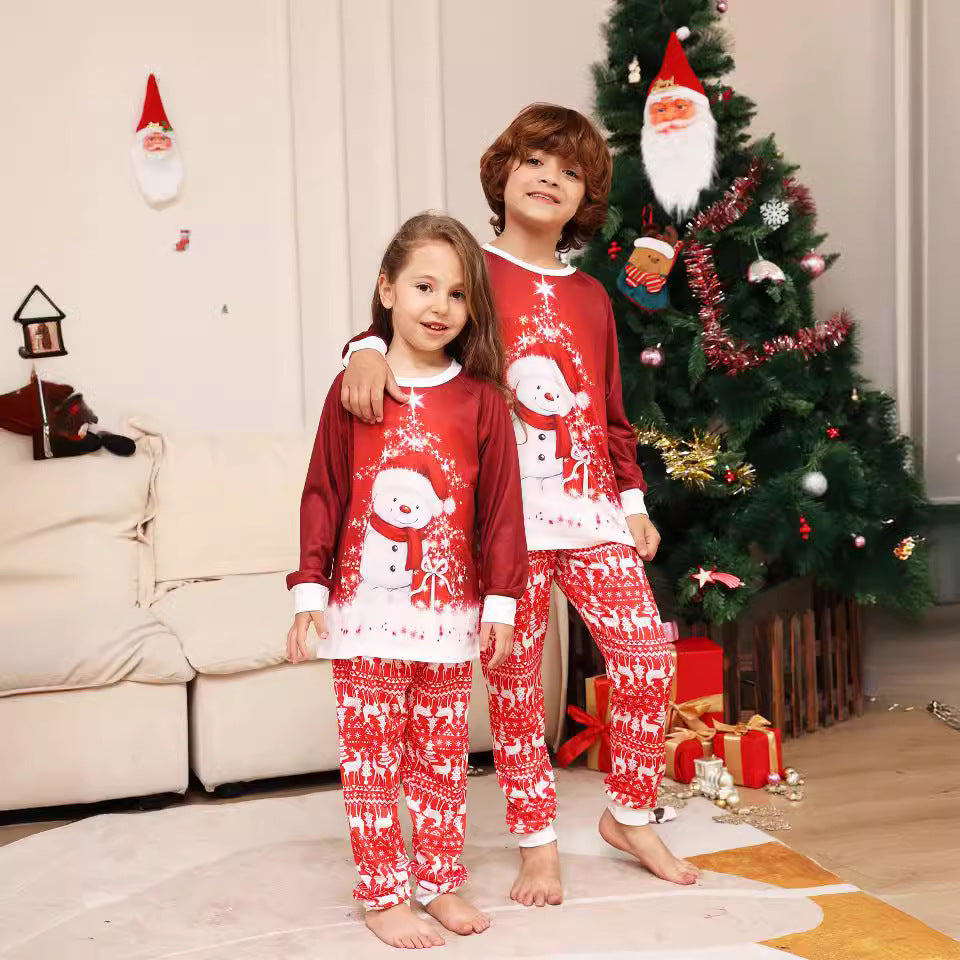 Christmas Cartoon Snowman Deer Print Parent-Child Pajamas Home Wear