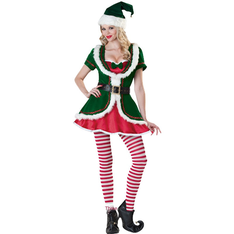 Santa Claus Green Elf Costume for Couples, product photo 3 on a white background