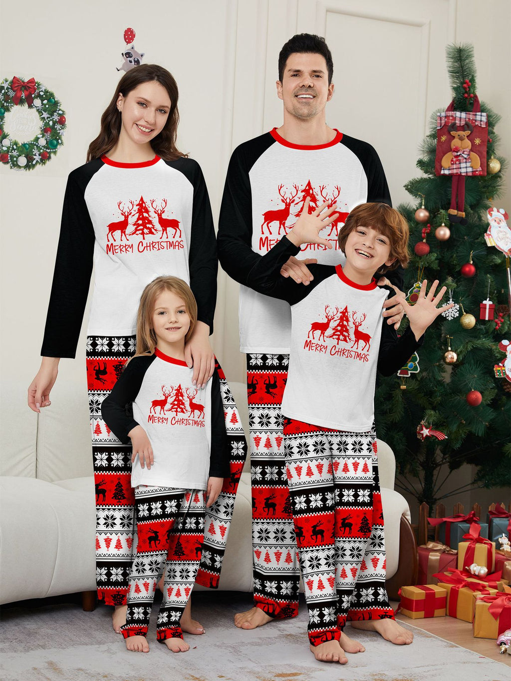 Christmas Deer Snowflake Letter Print Matching Family Pajamas Home Wear