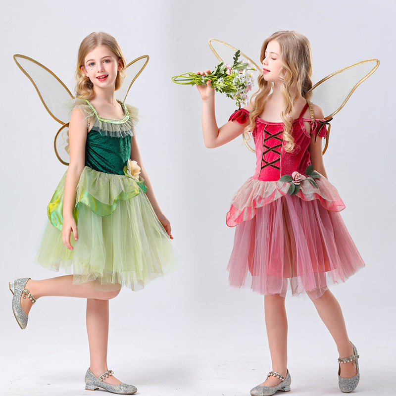 Fairy Princess Elf Tulle Puff Dress for Girls, costume photo 2