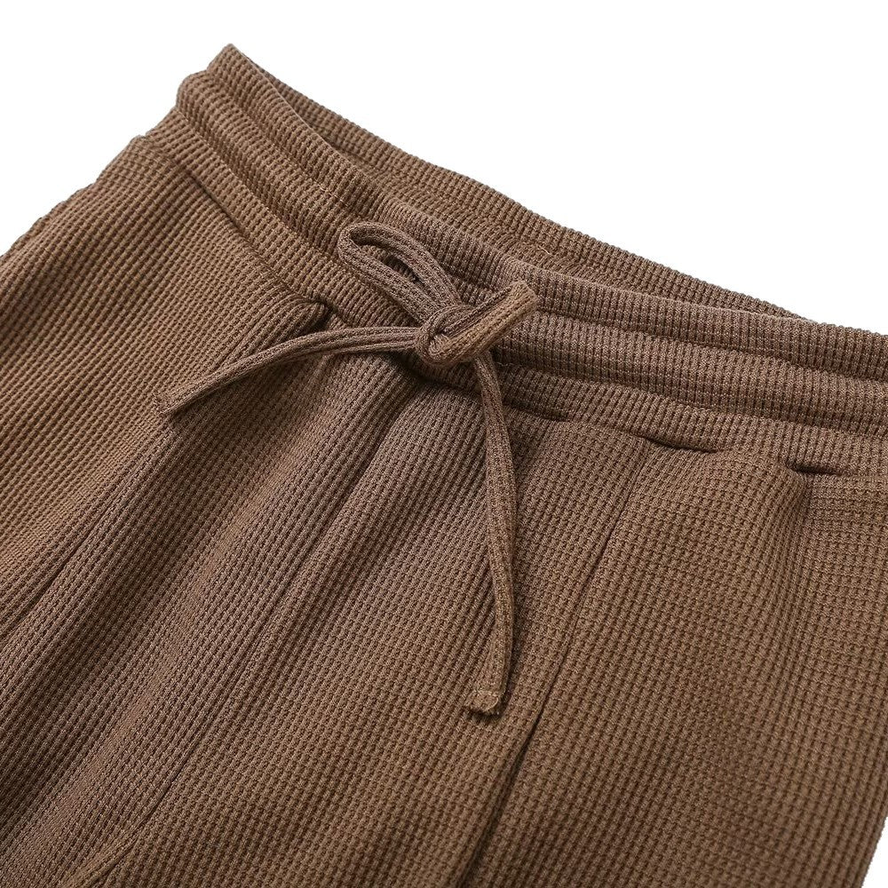 Structured Waffle Hooded Sweatshirt and Straight Wide Leg Casual Pants Set