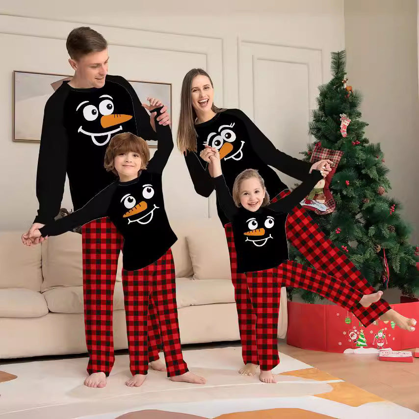 Cartoon Plaid Christmas Family Matching Pajamas Printed Loungewear Sleepwear