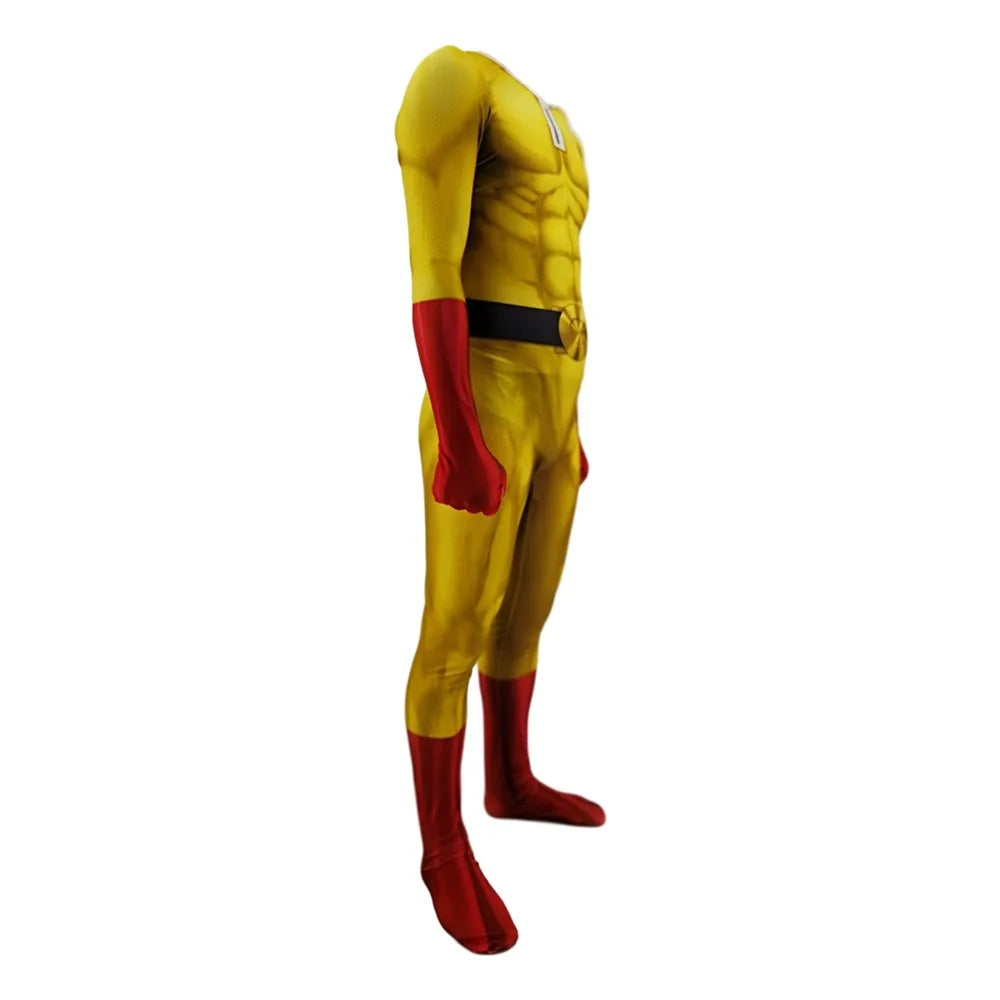 One Punch Man Cosplay Costumes For Men Saitama Anime Cosplay Bodysuit Superhero Halloween Jumpsuits Outfits with Cloak/Cape